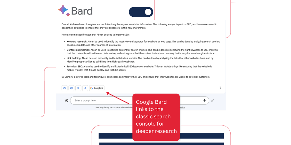 Screenshot der Google Bard Suchkonsole